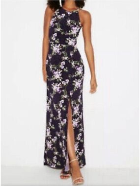 Express Black Maxi Slip Dress with Pink Floral Print